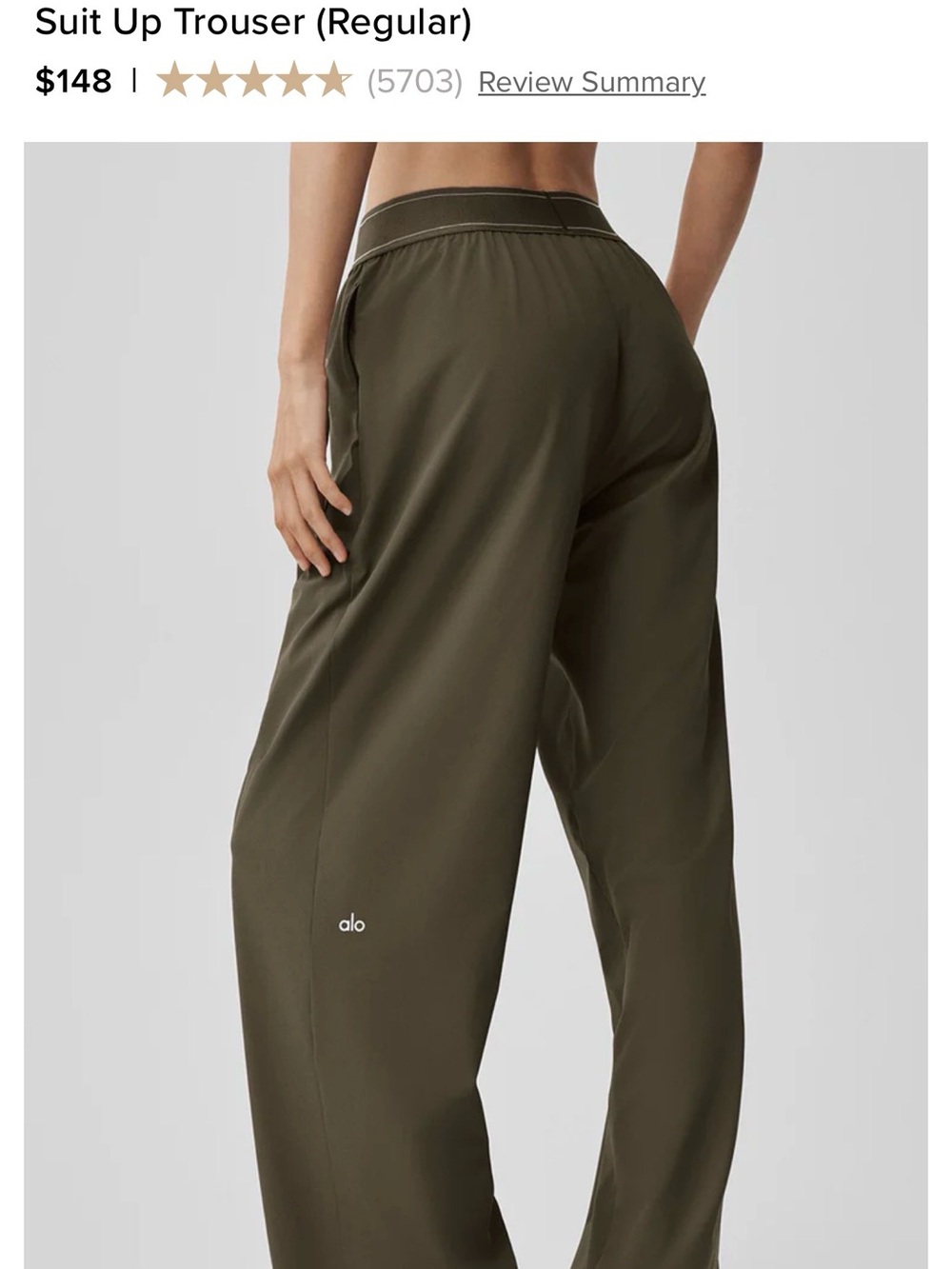 Alo Suit Up Trouser in olive green Size M